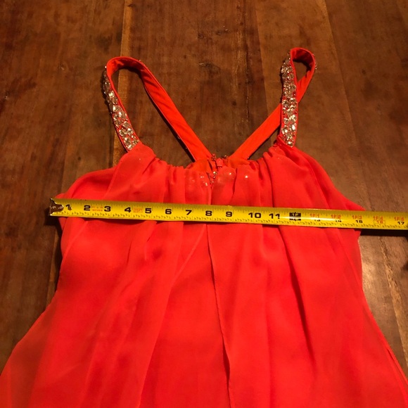 Hailey Logan Dress Vibrant Orange Backless with Rhinestone Straps - Picture 6 of 8